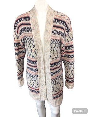 Mossimo Supply Co. Fair Isle Open-Front Cardigan in Cream, Navy & Coral Accents